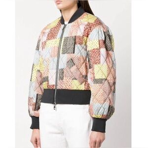 Cinq á Sept Yvonne Jacket, Cantaloupe Multi, Size L - Patchwork Quilted Bomber